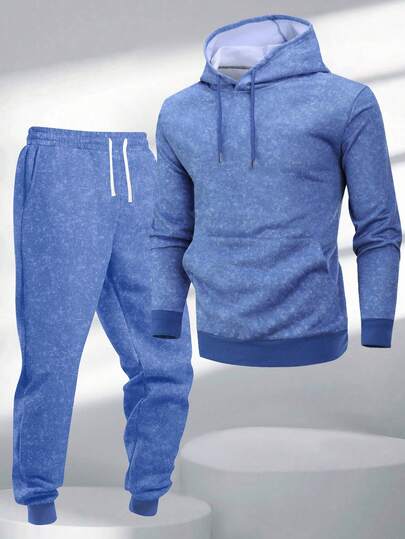 Set de 2 piezas Sudadera con capucha y pantalón jogger con cordón de hombre en estilo tie-dye de felpa. La sudadera tiene capucha, cordón y bolsillos. Los pantalones tienen cintura con cordón. Adecuado para moda urbana, trotar, ir al trabajo, viajar y actividades al aire libre en primavera, otoño e invierno. Un regalo ideal para esposo o novio.