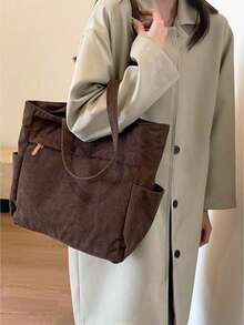 『US-Based Shipping』Simple Solid Color Multiple Pockets Shoulder Bag Corduroy Hobo Tote Bag For Women, Casual Crossbody Bag Large Capacity Purse Bucket Bag, Shoulder Satchel Daypack For Outdoor Travel Commuting Work, Vintage Satchel Shopping Bag College Computer Bags Large Capacity, Lightweight, Portable, Suitable For Teen ,,Bolsos Para Mujer,Tote Bags For Women,Bags For Women,Shoulder Bag,Carteras,Carteras Para Mujer,Bolsas,Designer Handbags,Crossbody Bags For Women,Mochilas Para Mujer,Handbags For WomenGirls Women College Students, Perfect For Back To School, New Fall Fashion 2025 For Women,Large Capacity Casual Outdoor Vacation Travel Shoulder Bag, Lightweight Versatile Shopping Groceries Storage Handbag, Portable Multi-Pocket Commuting Bags For Daily Office Work, Large School Tote Bag, Multiple Compartments, Perfect For Beach, School, Work & Daily Use, Literary School Bag & Bookbag For Women Or Students - 咖啡棕 - 查看 4