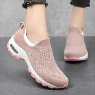 Women's Black & Pink Casual Cushioned Shock-Absorbing Running Shoes, Suitable For Sports, Leisure, Dancing, Nursing, Rocker Sole, Platform