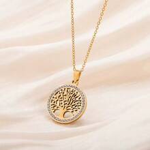 Set de 2 piezas de collar con colgante del árbol de la vida y pulsera para mujeres, joyería clásica y linda con decoración de acero inoxidable y rhinestones, adecuada para uso diario y fiestas