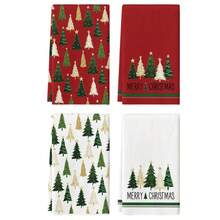 2pcs/4pcs Christmas Pine Tree Red & White Super Soft Fiber Kitchen Cleaning Towels, 45*66cm Seasonal Kitchen Decor Dish Cloths, Christmas Home Decor, Housewarming Bathroom Gift - Multicolor - View 8