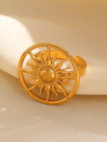 1pc Stainless Steel Sunflower Ring, Fashionable Vintage Style Jewelry Accessory For Women, Suitable For Daily, Gathering, Party And Event Wear