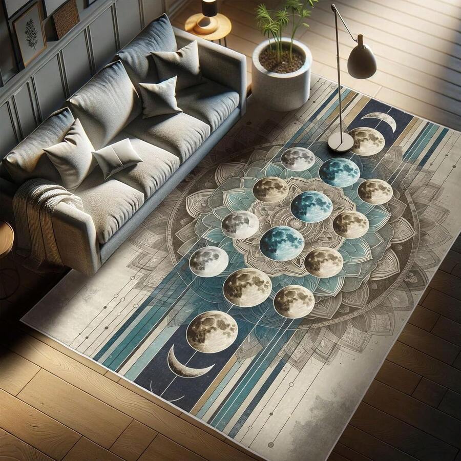 Retro Mid Century Abstract Pattern Rug On Ivory Background, Dark Orange And Reseda Green, 4' X 5' 5", Ideal For Bedroom, Dorm And Living Room - Kadet Biru dan Kulit Telur - View 1