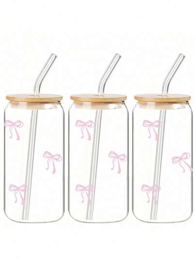 1 st. 47 cl transparent kaffekopp med rosettdesign, levereras med bambulock och sugrör, stor kapacitet för utomhusbruk, bärbar dryckes-/juicekopp, lämplig för sommar och vinter, födelsedags-/helgfestpresent, julklapp, glasvattenflaska