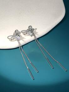 Nooxian 1 Paar Damen Silber Metall Schleife Quasten Ohrringe, Schmetterling Schmuck Geschenk