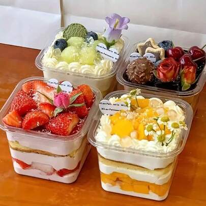 100/60/40/20 Piezas - Cajas cuadradas de pastel de 380ml con tapas - Material PET, ideal para contener crema, leche de soja, postres en capas y productos horneados - Excelente para cocina, restaurante, picnic, camping, fiestas de cumpleaños y almacenar bocadillos de frutas y bayas. Suministros para hornear pasteles, artículos esenciales para picnic, recipientes decorativos para snacks, construcción resistente