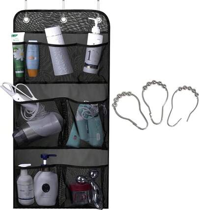 Mesh Shower Caddy Hanging For Cruise RV Camper Bathroom, Different Pockets Mesh Shower Organizer Travel With Over Door Hooks And Shower Curtain Hooks