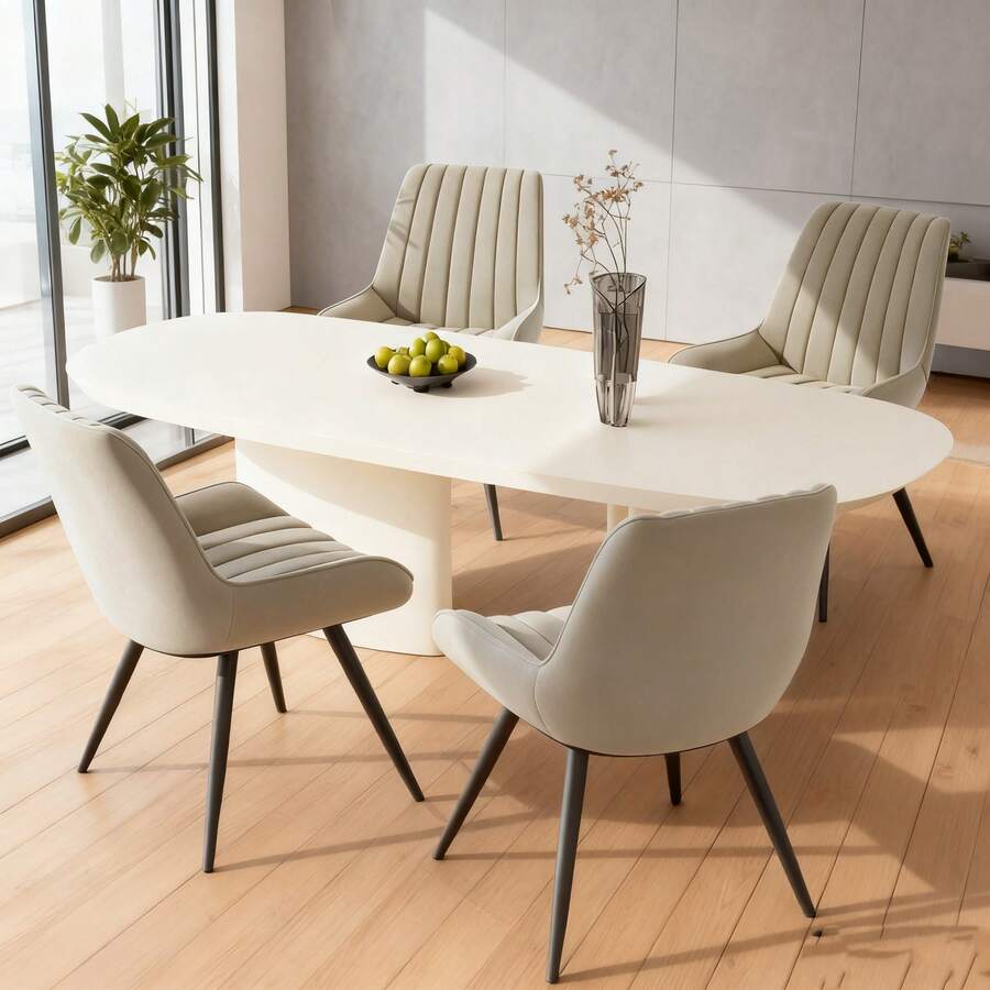 Juego de 4 sillas de comedor, sillas de cocina modernas de mediados de siglo, sin brazos, con respaldo y patas de metal, de montaje rápido, aptas para cocinas, comedores y salas de estar. Un regalo ideal para el hogar. - Beis - Ver 1