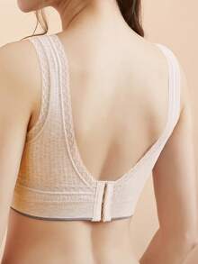 1pc Apricot Maternity Bra, Crossover Lace Trim Seamless Nursing Bra - Apricot - View 2