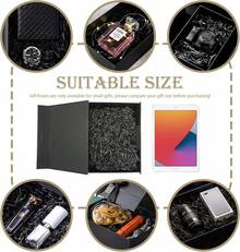 Black Gift Box With Lid - Personalised Magnetic Packaging Set + Shredded Paper - Black - View 8