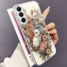 Funda de Teléfono de Conejo de Flores para Samsung para Galaxy A02 A03S A04 A05S A06 A13 A14 A15 A16 5G A21S A22 A23 A24 A25 A26 A32 A34 A35 A36 A50 A52 A53 A54 A55 A56 A73 S21 Ultra S22 Plus S23+ S24 FE S25 Funda Protectora Transparente Duradera y Creativa de TPU Antigolpes - Multicolor - Ver 4