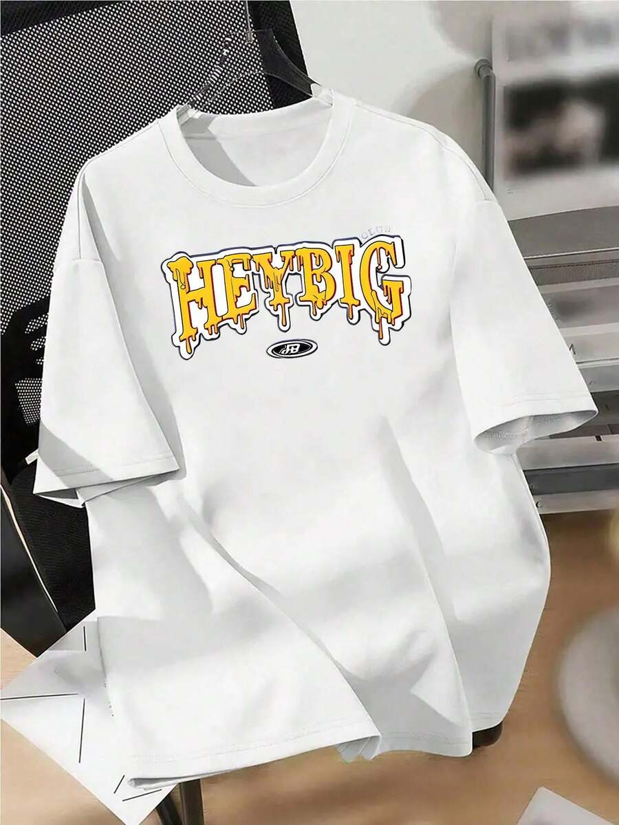 1 camiseta gráfica con estampado digital para hombre Grande, gota, amarillo, texto Camiseta casual de cuello redondo y manga corta. Camiseta de algodón ligera para las cuatro estaciones, lavable a máquina, no lavar en seco. - Blanco - Ver 1