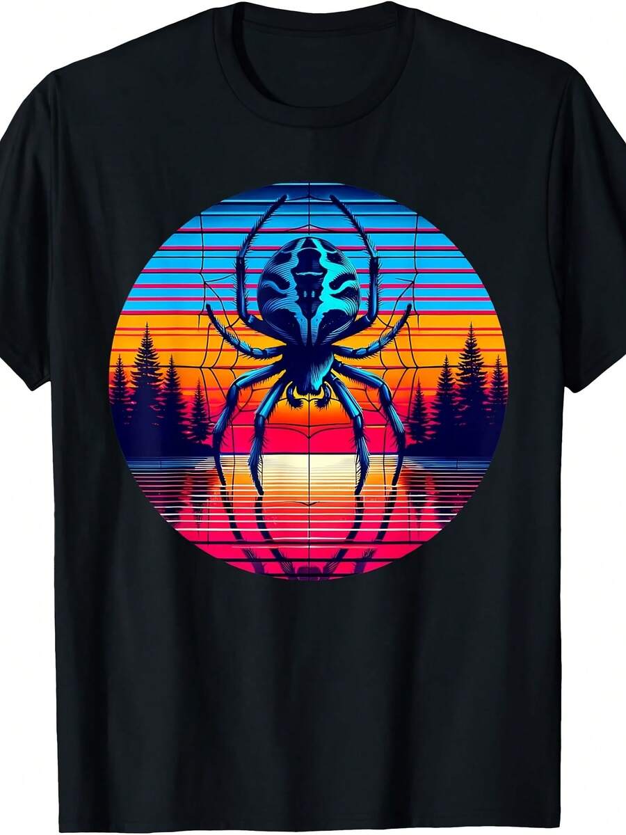 Camiseta vintage de estilo retro de los años 80 y 70 con diseño de araña, insecto y puesta de sol - Estilo 27 - Ver 1