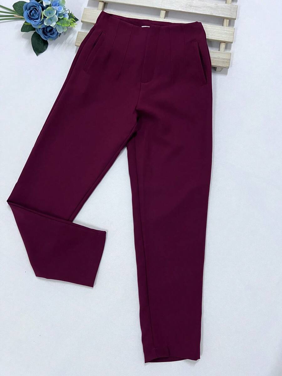 Sullyn_modas High Waist Pants - Burgundy - View 1