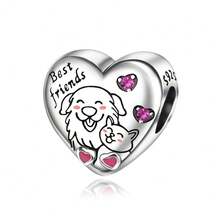 1pc Silver-Plated Adorable Pet Dog & Cat Charm Bead Pendant Suitable For European Brand Original Snake Chain Bracelets & Necklaces DIY Jewellery Making Women's Everyday Wear Christmas Gift