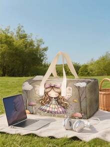 Cartoon Bow Girl Pattern Printed Fashion Travel Tote Bag, Multifunctional Handbag & Shoulder Bag, Suitable For Outdoor, Travel, Fitness, Camping, Hiking, Back To School Essentials, Holiday Travel Necessity, Travel Bag, Travel Accessories - Multicolor - View 2