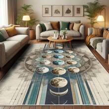 Retro Mid Century Abstract Pattern Rug On Ivory Background, Dark Orange And Reseda Green, 4' X 5' 5", Ideal For Bedroom, Dorm And Living Room - Kadet Biru dan Kulit Telur - View 4