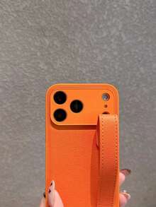 1 件优质橙色仿皮纹理腕带支架便携式简约防震手机壳保护套适用于 X/11/12/13/14/15/16/17 Pro Max - 橘色 - 查看 9