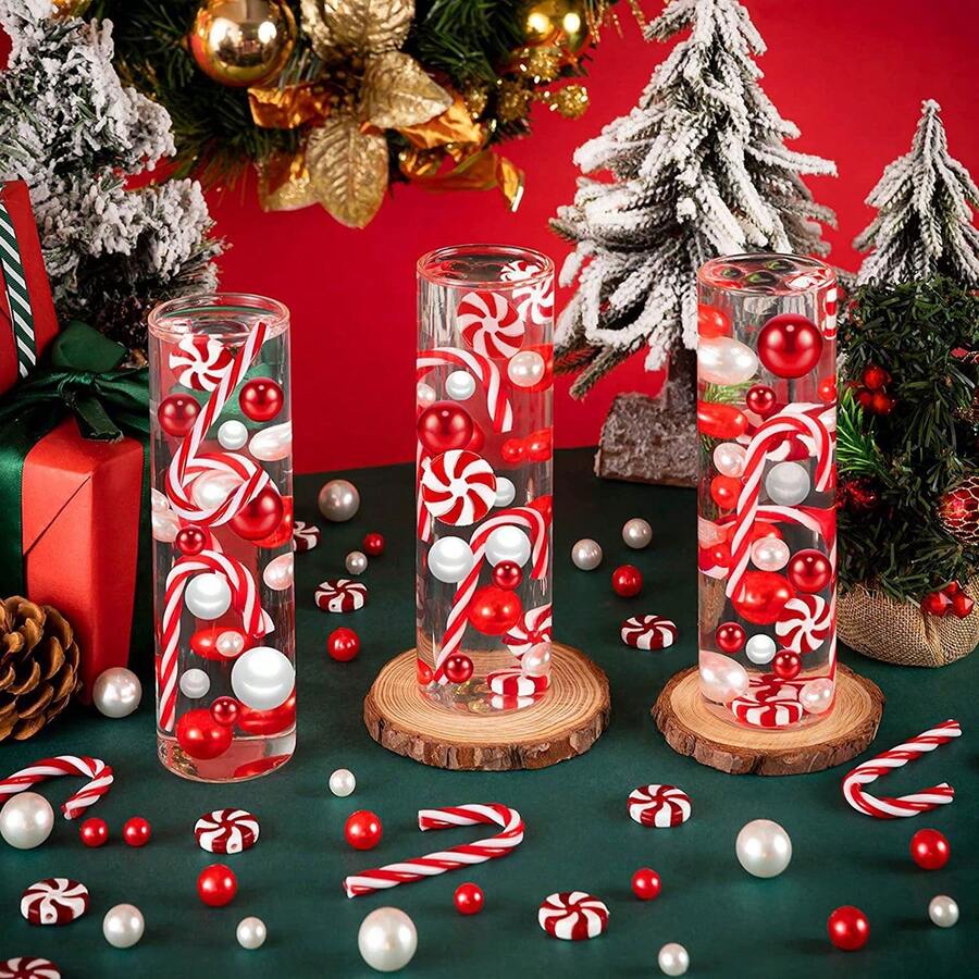 Relleno de jarrón navideño - Relleno de jarrón de perlas, perlas flotantes, perlas de agua, decoración de jarrón navideño (jarrón y vela no incluidos)