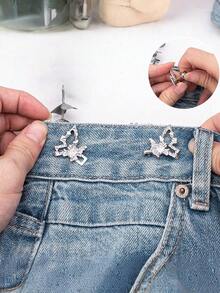 一套水钻镂空蝴蝶可调节腰带扣，免缝可拆卸，适用于裤子和服装，时尚配饰，裤子尺寸解决方案，蝴蝶造型设计，精致细节，腰部装饰，时尚腰带扣，可拆卸夹子，DIY服装，时尚爱好者，适用于裤子、服装、袖口和领口。 - 彩色 - 查看 5