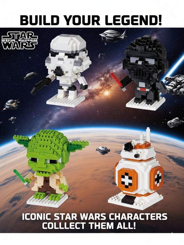 StarWars Bloques de construcción de samurái blancos de , juguetes de ensamblaje, regalo de anime de dibujos animados Kawaii para fiestas, cumpleaños, Halloween, Navidad, decoraciones de escritorio, adornos de escritorio, decoración de habitación de