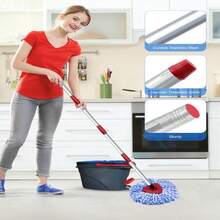 Spin Mop Replacement Head Compatible With O-Cedar 2 Tank Rinseclean,4 Mop Heads +1 Handle +1 Base , Microfiber 100% Refills, 30-58in Stick Easy-To-Replace ( Blue 2 Tank ) - 白色 - 查看 8