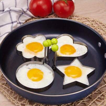1pc Stainless Steel Egg Mold Set - Heart, Star, Flower, Round Shapes - Metal Breakfast Shaping Tool Set For Home Cooking