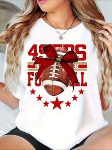 49ers Football Fan Gift Tee With Bow Design For Game Day And Holiday Celebrations, 220g - White - View 1