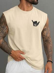 POLARBEAR Men's Sleeveless Basic Printed Tank Top HANG LOOSE OVERSIZED Summer - 米色 - 查看 1