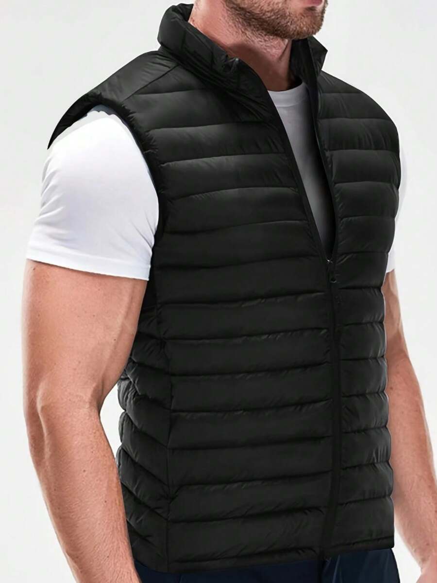 Herren Outdoor Baumwolle Wattierte Weste Jacke, Lässiger koreanischer Stil Winterweste - Schwarz - Übersicht 1