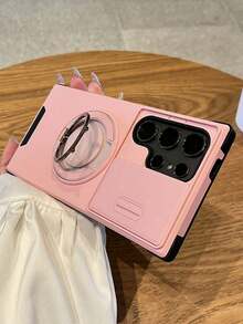 适用于三星 Galaxy S26 Ultra、S25、S24、S23、S22 Ultra、S25、S24、S23 Plus、A54、A55、A56 的手机壳，带滑动摄像头盖 + [360° 摄像头保护]，配备 360° 旋转指环支架、磁吸车载支架，磨砂质感防震保护壳 - 粉色 - 查看 3