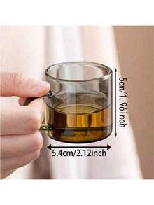 1pc Heat-Resistant Transparent Glass Cup With Handle, Suitable For Home, Office, KTV, Great For Drinking Water, Tea, Beverages, Espresso, Etc. [Note: Cup Only, No Cup Holder] - Black - View 3