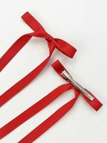 2pcs Simple Bowknot & Long Ribbon Hair Clip Suitable For Daily Use Cute Valentine's Day Valentines Claw Clips Hair Claws Hair Barrettes, School Stuff, Elegant, College, Bows, Hair Accessories - 紅色 - 查看 5