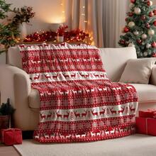 1 pieza Manta de franela con tema navideño, manta suave y cómoda de franela con estampado de ciervos rojos, adecuada para sofá, cama, ocio, regalo ideal para niños, adultos y esposa