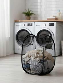 1pc Minimalist Breathable Portable Moisture-Proof Foldable Laundry Basket - Collapsible Laundry Hamper For Home Bedroom Bathroom, Portable Collapsible Storage Basket With Side Pocket - Essential For Travel, Trips, Commute - Navy Blue - View 15