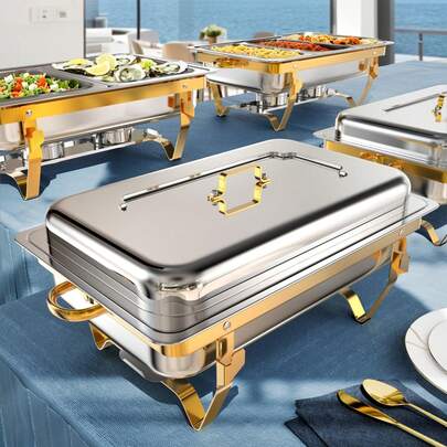 4 Packs Golden Chafing Dish Buffet Set, 8QT High Grade Chafing Dishes For Buffet, 316 Stainless Steel Chafers And Buffet Warmers Sets For Wedding, Rolled-Edge Design, Only For Cooking,Christmas Buffet Essential: Chafing Dish Set - Keep Food Warm & The Party Lively!