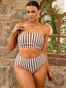 Swim Chiccia Conjunto de Maiô Bikini Listrado Minimalista de Verão para Mulheres Plus Size - Multicolorido - Visão 2