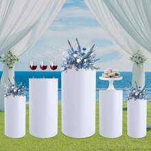 5pc Cylinder Pedestal Stands For Party, White Round Large Cylinder Tables, Pedestal Display Plinth Pillars For Wedding, Ceremony, Birthday Party, Art Decor - White - View 1