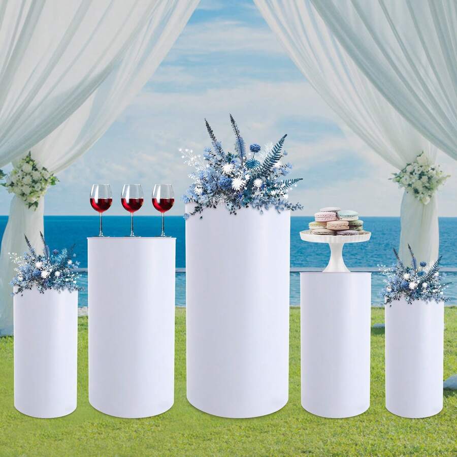 5pc Cylinder Pedestal Stands For Party, White Round Large Cylinder Tables, Pedestal Display Plinth Pillars For Wedding, Ceremony, Birthday Party, Art Decor - White - View 1