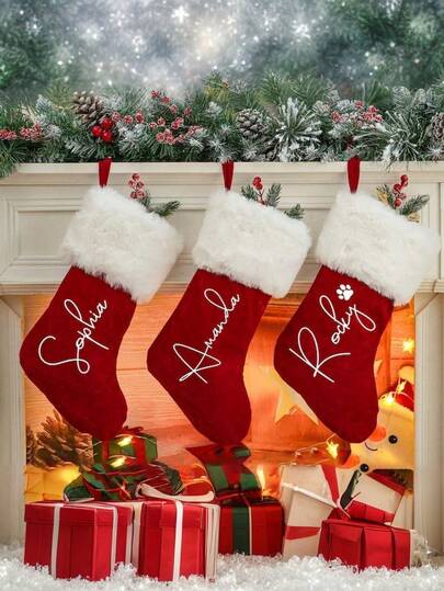 2025 Christmas Socks, Red Plush Christmas Socks, Personalized Christmas Socks, Red Christmas Socks, Custom Socks With Names, Living Room Decoration, Gifts For Him, Christmas Decoration, Stylish, Fashion, Hipster, Casual, Minimal Chic, Personalized, Customized, Custom, Unique, Guy Costumes, Capsule Wardrobe, Men Basic/Street Style, Ideal Gifts For Him, Boyfriend, Family, Friends, For Birthdays, For Vacation/Holiday, For School/Competition, For Sports/Climbing, Outdoor Decor