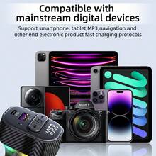 车载充电器、FM 发射器、BT 5.3、PD、30W 快速充电器、汽车音频无线接收器、车载适配器、MP3 音乐播放器、内置麦克风、双讲功能