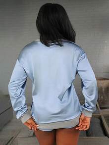 Steph T Women's Autumn Letter Print Drop Shoulder Long Sleeve V-Neck Sweatshirt Graduation,Back To School Outfits,Graduation,Teacher Outfits For Women,Back To School Pullover Fall Outfit - Blue - View 5