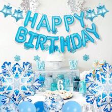 35pcs/Set Ice Blue Theme Party Decorations Balloons, Birthday Balloon Set Including Happy Birthday Banner, Snowflake Foil Balloons, Star And Confetti Latex Balloons, For Ice & Snow Theme Birthday Decor, Princess Party, Frozen Winter Wonderland Birthday Party Supplies, Christmas, New Year - Multicolor - View 6
