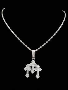 1 件立方氧化锆十字架吊坠和 1 件不锈钢扭链项链，男女通用嘻哈朋克吊坠项链，时尚复古珠宝，适合日常佩戴或派对，情人节礼物 - 銀色 - 查看 12