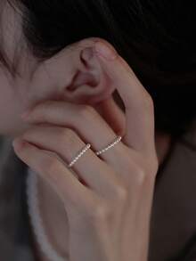 925 Sterling Silver Pearl Beaded Rings, Minimalist Stacking Rings, Delicate Luxury Women Finger Rings