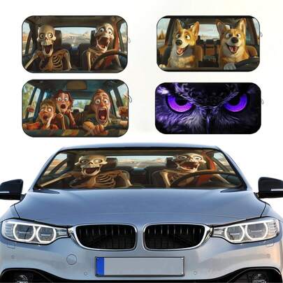 1pc Stylish & Fun Printed Car Sun Visor, Interesting Car Accessory Design, Car Interior UV Protection Sunshade, Easy Installation, Suitable For Various Car Models, With Heat Insulation And Privacy Protection Function, Keeps Your Car Cool, Foldable For Easy Storage