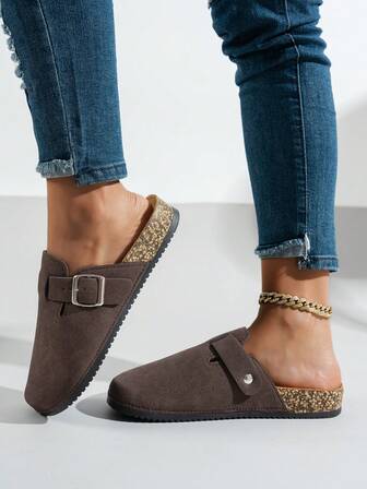 男士勃肯软木拖鞋，夏季情侣款麂皮鞋面套脚穆勒鞋，超大厚底闭趾凉鞋，欧美风格闭趾拖鞋