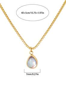 1 pieza Collar con colgante de piedra lunar de gradiente de aurora de acero de titanio, elegante y único de lujo con cadena de clavícula en forma de lágrima para damas