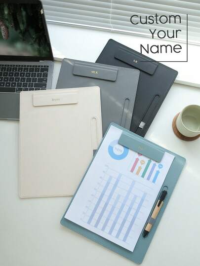 1 stuk magnetisch klembord met aangepaste naam, gepersonaliseerde A4-documenthouder, executive conferentiemap met penhouder, gepersonaliseerde gegraveerde gouden monogram-bestandsmap, zakelijke notitieboekorganizer, chique portfolio-map met hot stamping, minimalistisch cadeau voor mannen