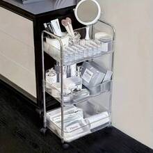 Multi-Functional Storage Cart, Design, Transparent Material, Suitable For Office, Bedroom, Bathroom, Kitchen Storage | Versatile Floor-Standing Metal Pipe Sliding Shelving Unit, Practical Storage Rack - Transparent - View 8
